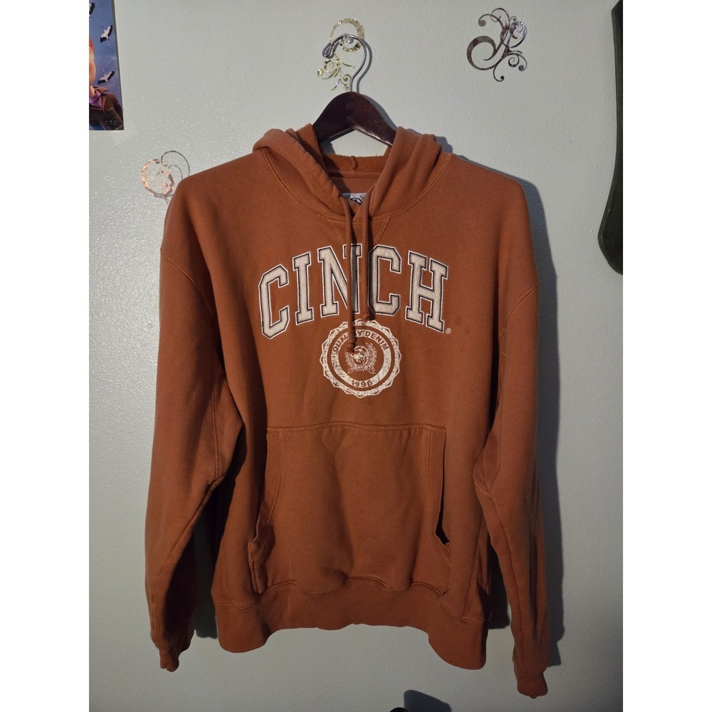 Vintage Cinch Denim Burnt Orangeโ Pullover Hoodie Drawstrings M